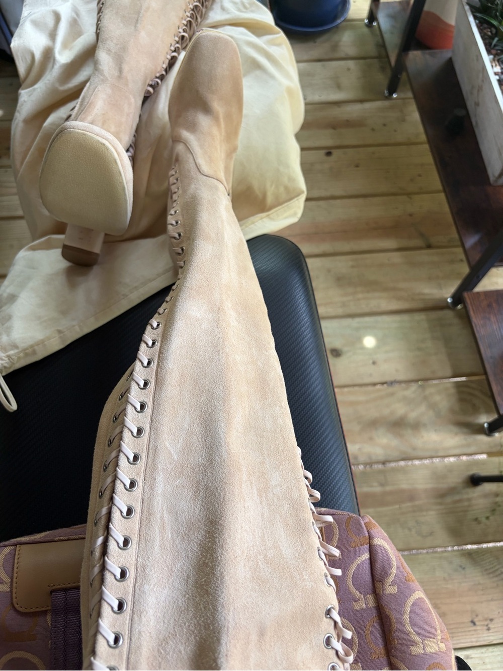 Salvatore Ferragamo  Lace-Up Over-the-Knee High Heel Boots - Nude - Picture 6 of 15